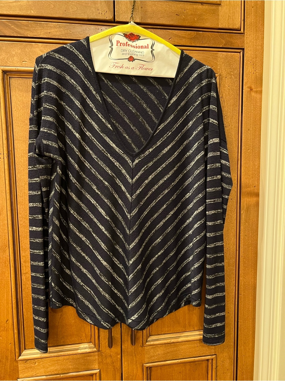 rag & bone Navy V-Neck Sweater with Silver Stripes